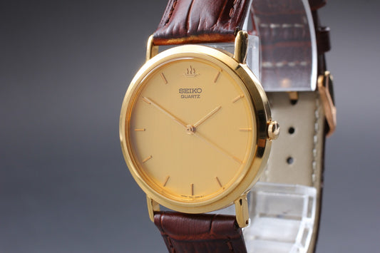 Vtg.1990 [N MINT] SEIKO 7N01-7000 32mm Round Gold Quartz Men's Watch From JAPAN