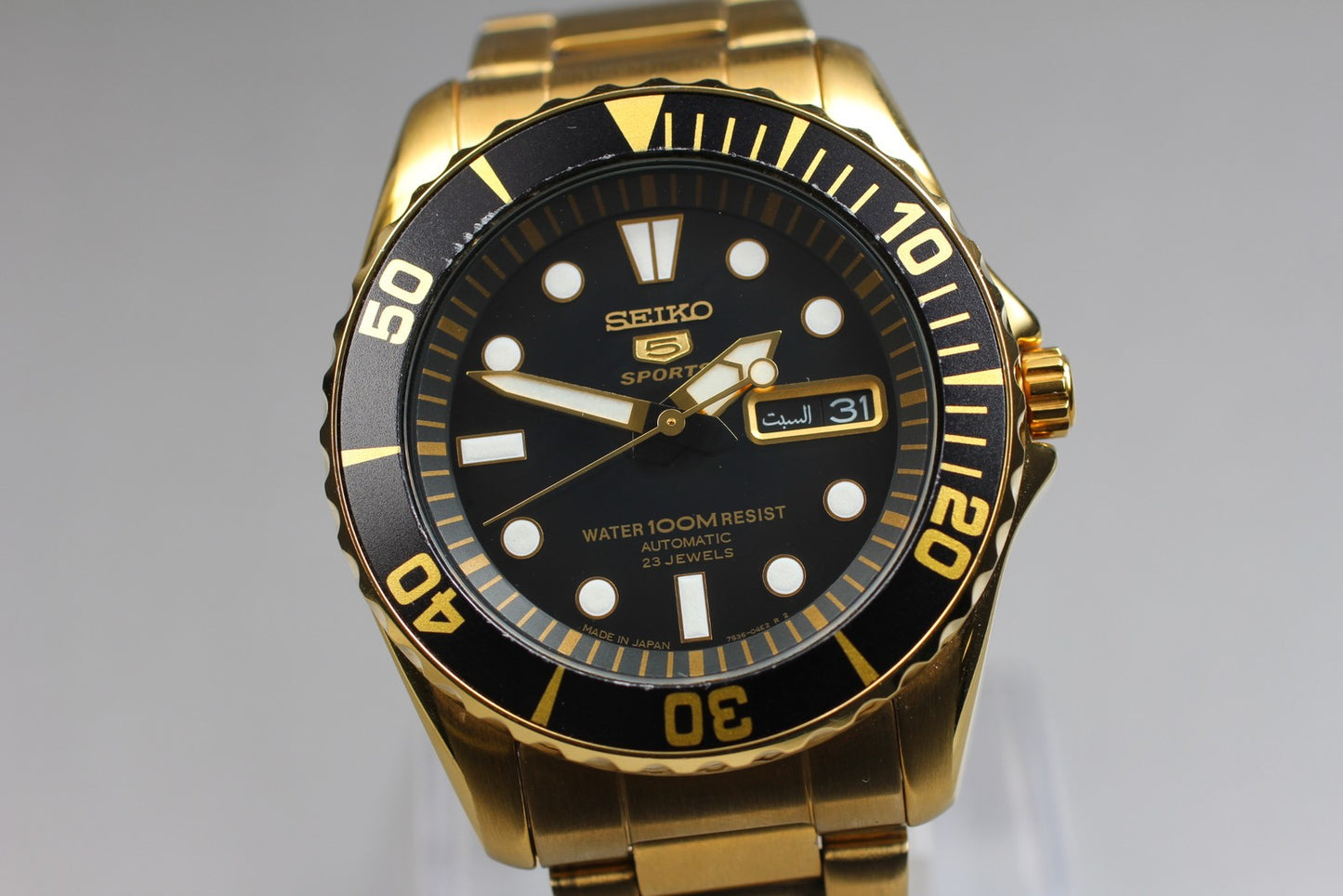 Near MINT w/ Box Seiko 5 Sports 7S36-03C0 Automatic Day/Date Gold Men's Watch