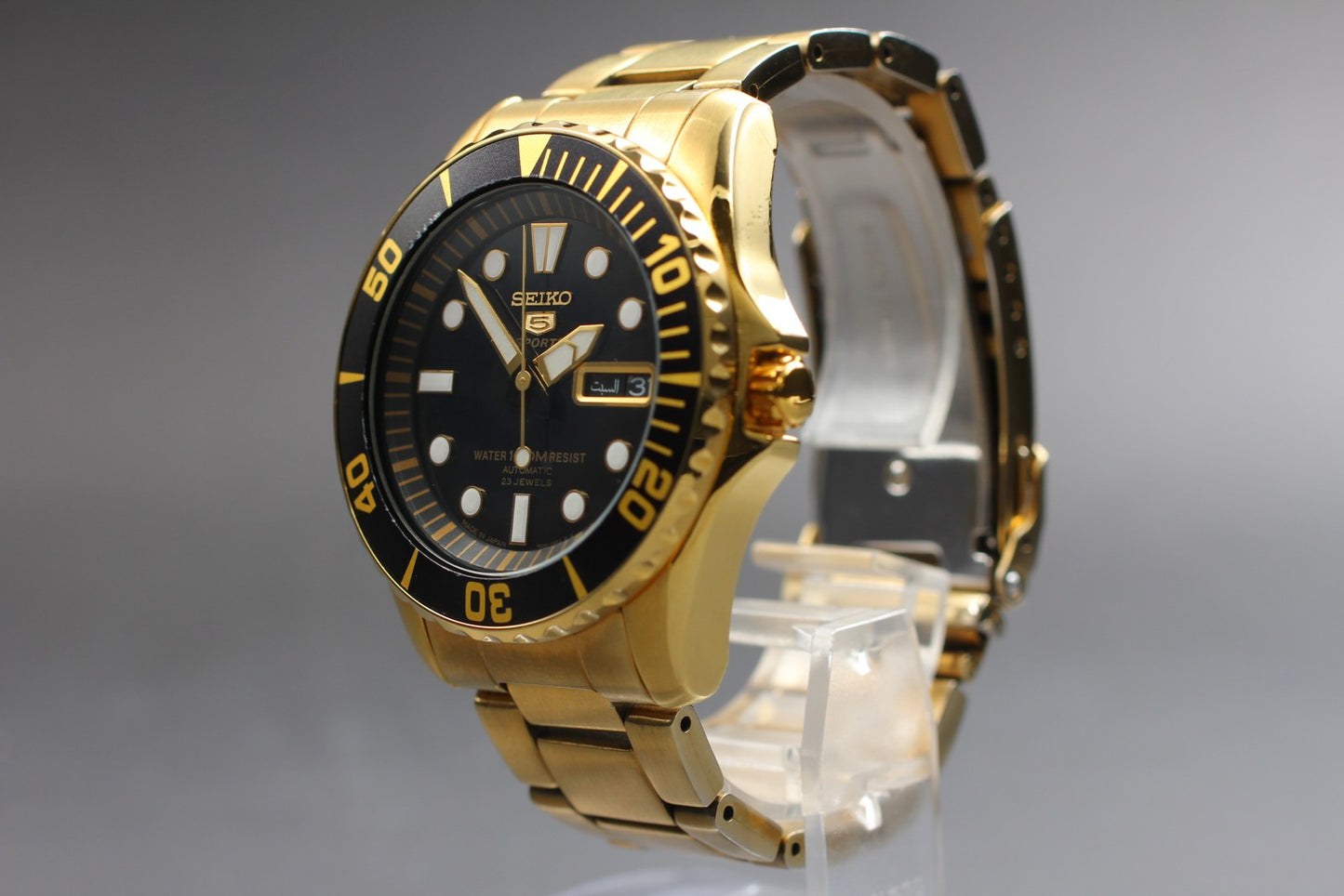 Near MINT w/ Box Seiko 5 Sports 7S36-03C0 Automatic Day/Date Gold Men's Watch