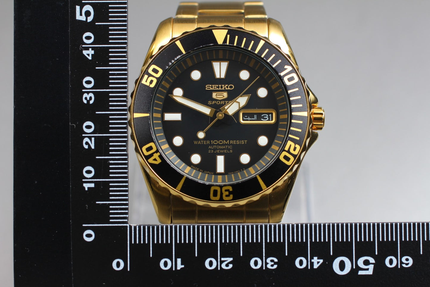 Near MINT w/ Box Seiko 5 Sports 7S36-03C0 Automatic Day/Date Gold Men's Watch