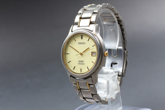 Vtg.1984 [N MINT] SEIKO SPIRIT 7N42-8060 TITANIUM 36mm Quartz Men's Watch JAPAN