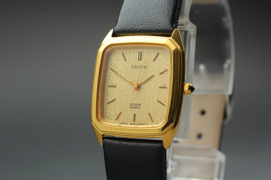Vtg.1992 [N MINT] CITIZEN EXCEED 5437-F44484 Tank Gold Quartz Men's Watch JAPAN