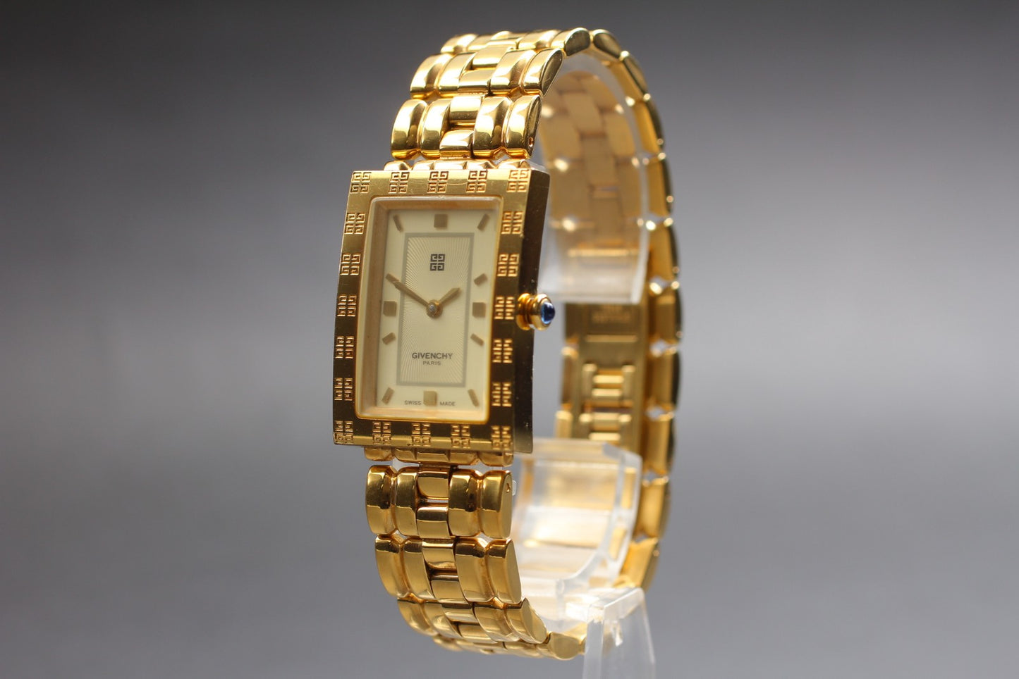 Vtg.[N MINT] GIVENCHY REG 1558962 Tank Gold Bracelet Quartz Ladies Watch JAPAN