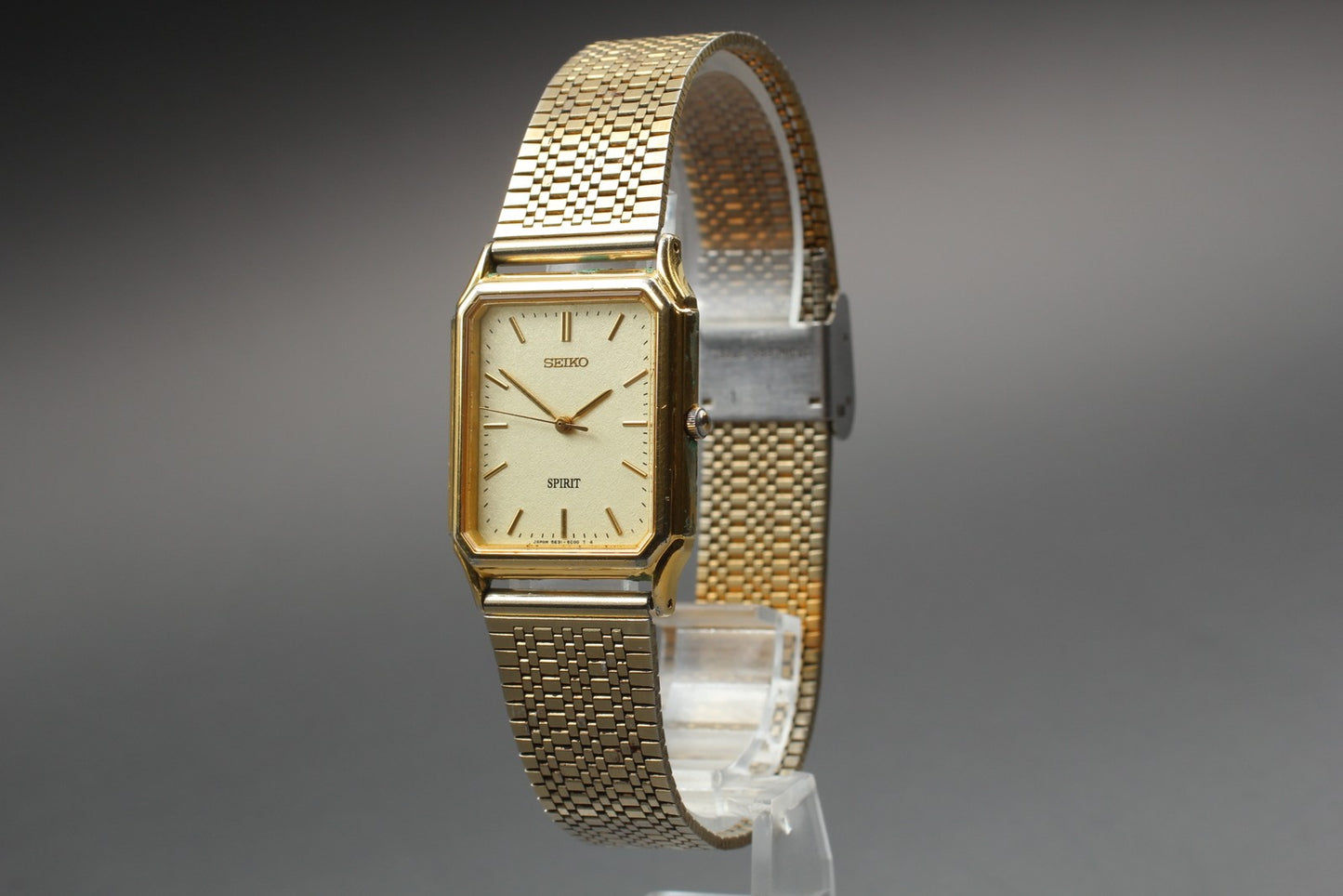 Vtg.1993 [N MINT] SEIKO SPIRIT 5E31-5B60 Tank 26mm Gold Quartz Men's Watch JAPAN
