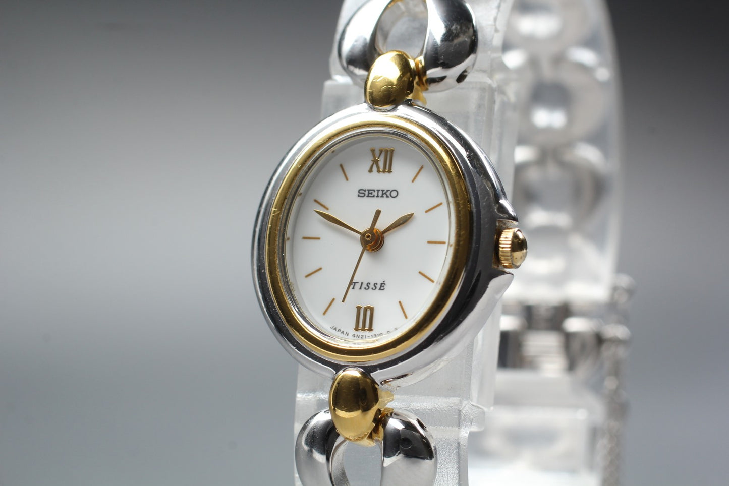 Vtg.1993[N MINT] SEIKO Tisse 4N21-5220 Gold Bracelet Quartz Ladies Watch JAPAN