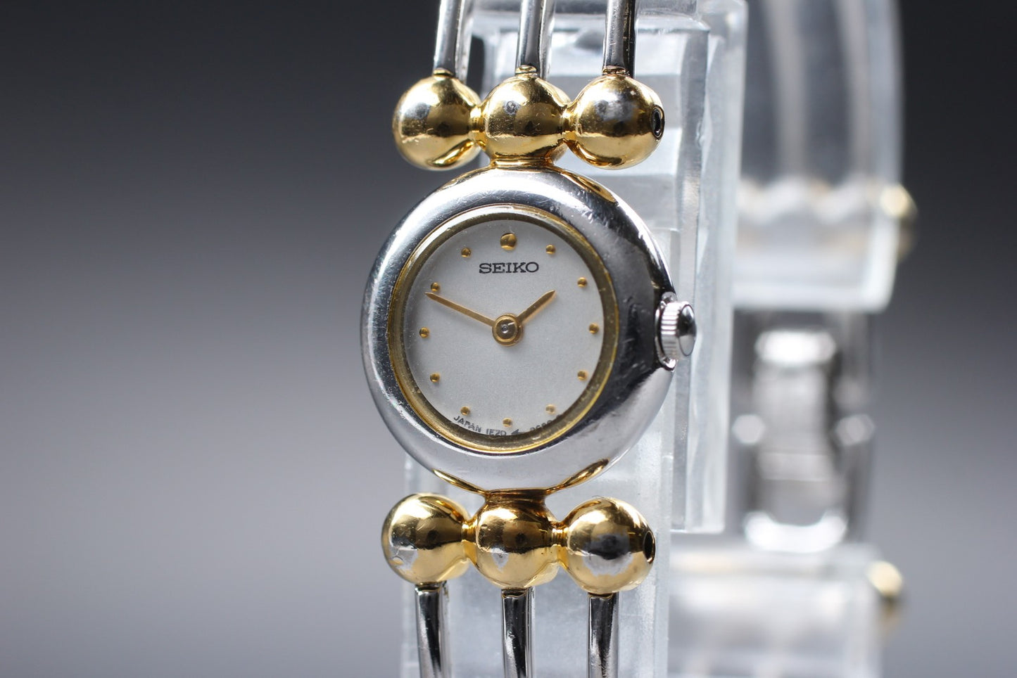 Vtg. 1988[Exc+5/New Bat] SEIKO 1E20-0C40 16mm Two Tone Bangle Ladies Watch JAPAN