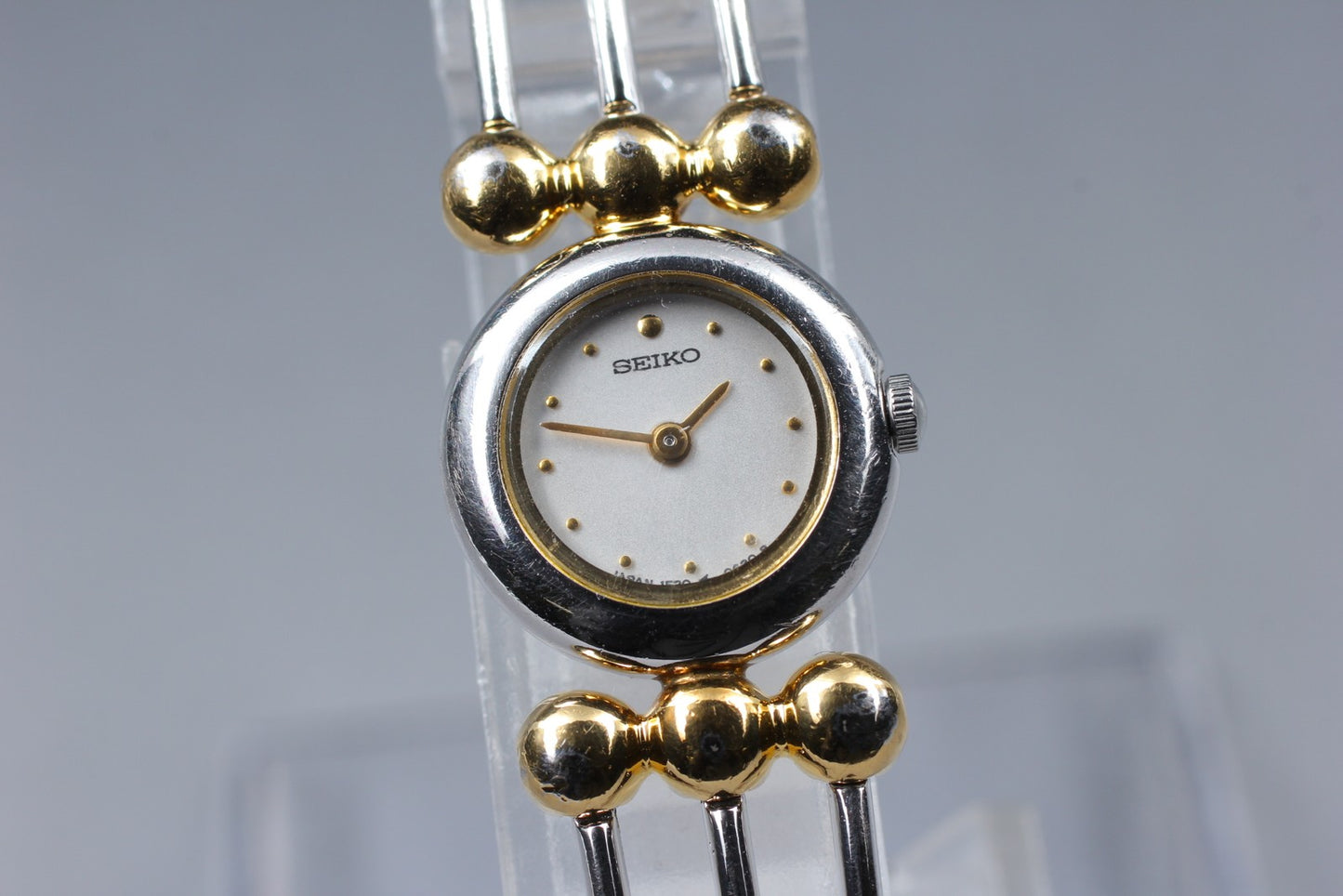 Vtg. 1988[Exc+5/New Bat] SEIKO 1E20-0C40 16mm Two Tone Bangle Ladies Watch JAPAN