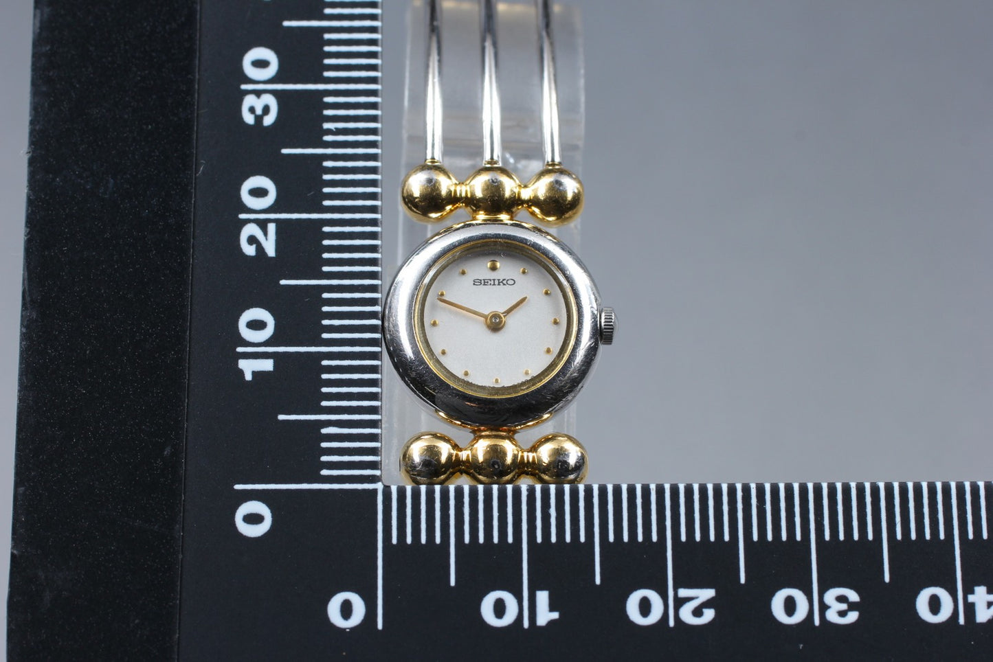Vtg. 1988[Exc+5/New Bat] SEIKO 1E20-0C40 16mm Two Tone Bangle Ladies Watch JAPAN