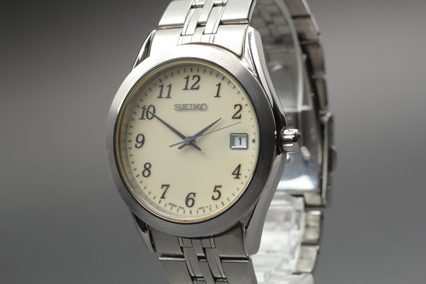 Vtg.1990 [N MINT] SEIKO 7N42-9100 Ivory Day 36mm Quartz Men's Watch From JAPAN