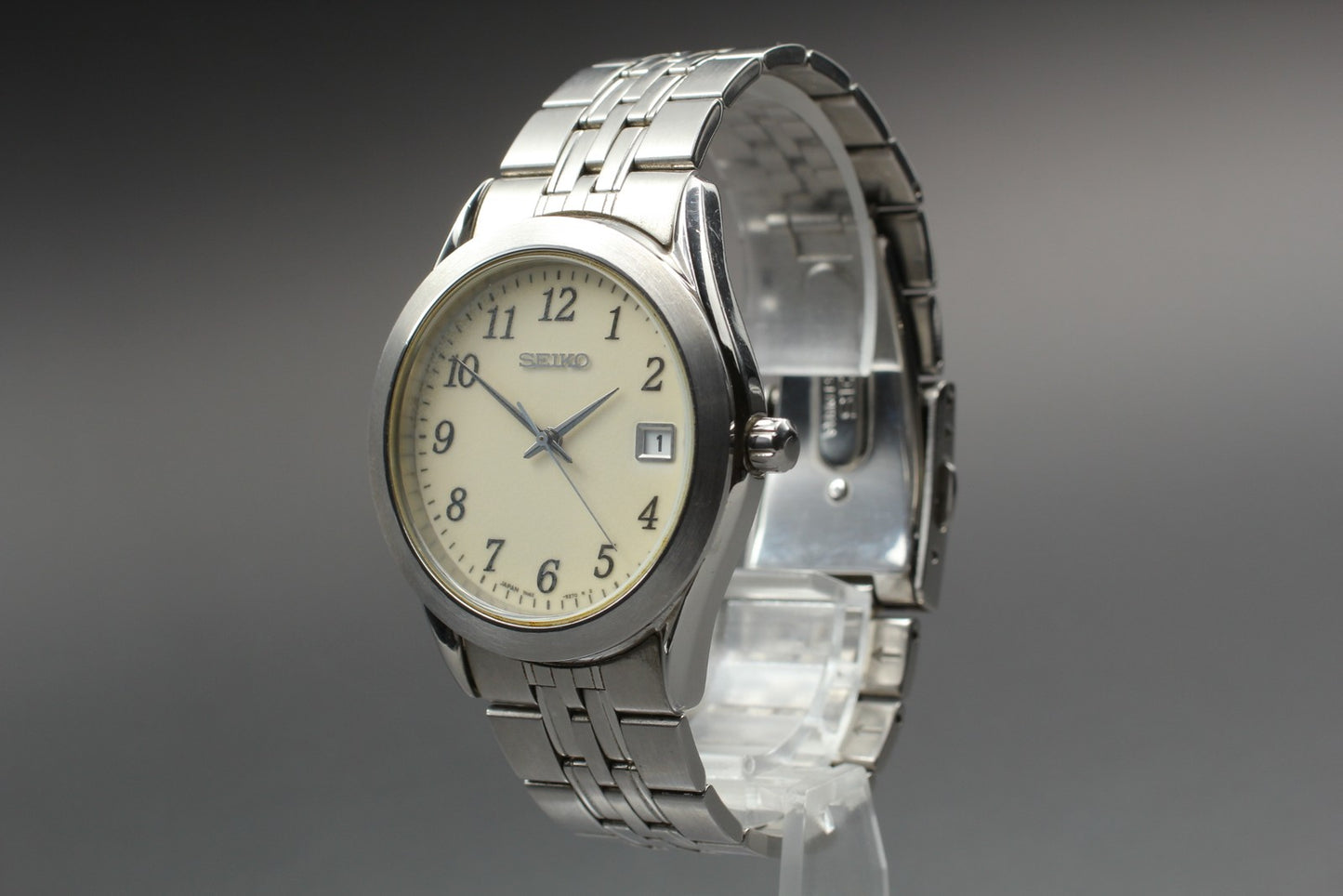 Vtg.1990 [N MINT] SEIKO 7N42-9100 Ivory Day 36mm Quartz Men's Watch From JAPAN