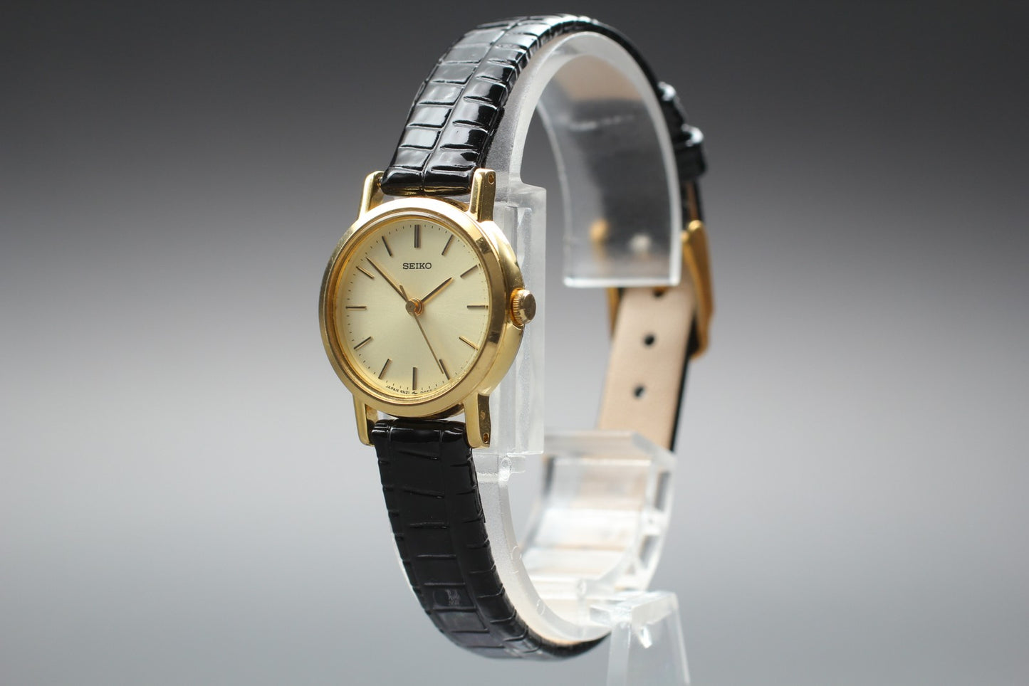 Vtg.1989 [N MINT] SEIKO 4N21-0042 Round 21mm Gold Quartz Ladies Watch From JAPAN