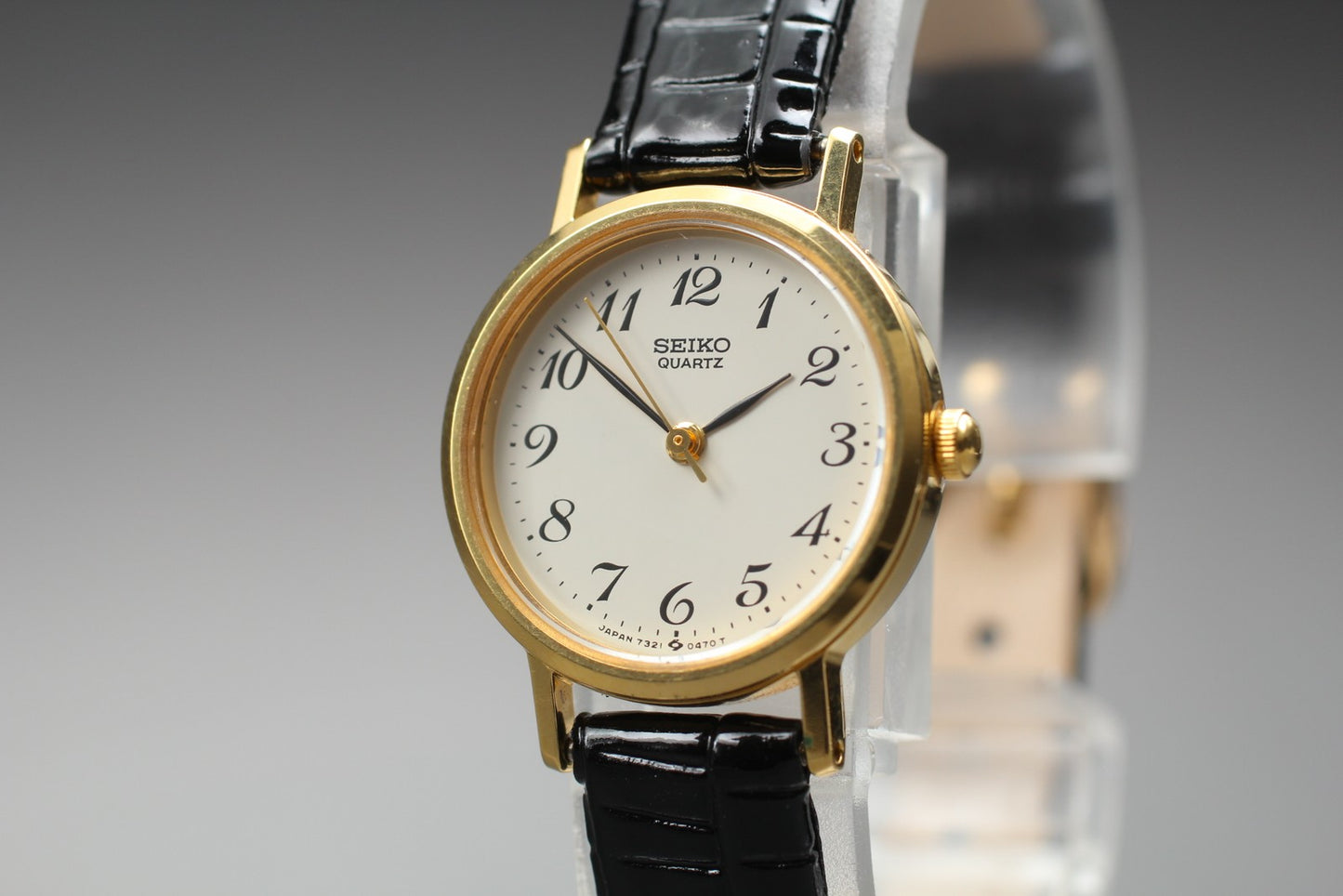 Vtg.1983 [N MINT] SEIKO 7321-0100 Gold Round 22mm Quartz Ladies Watch From JAPAN