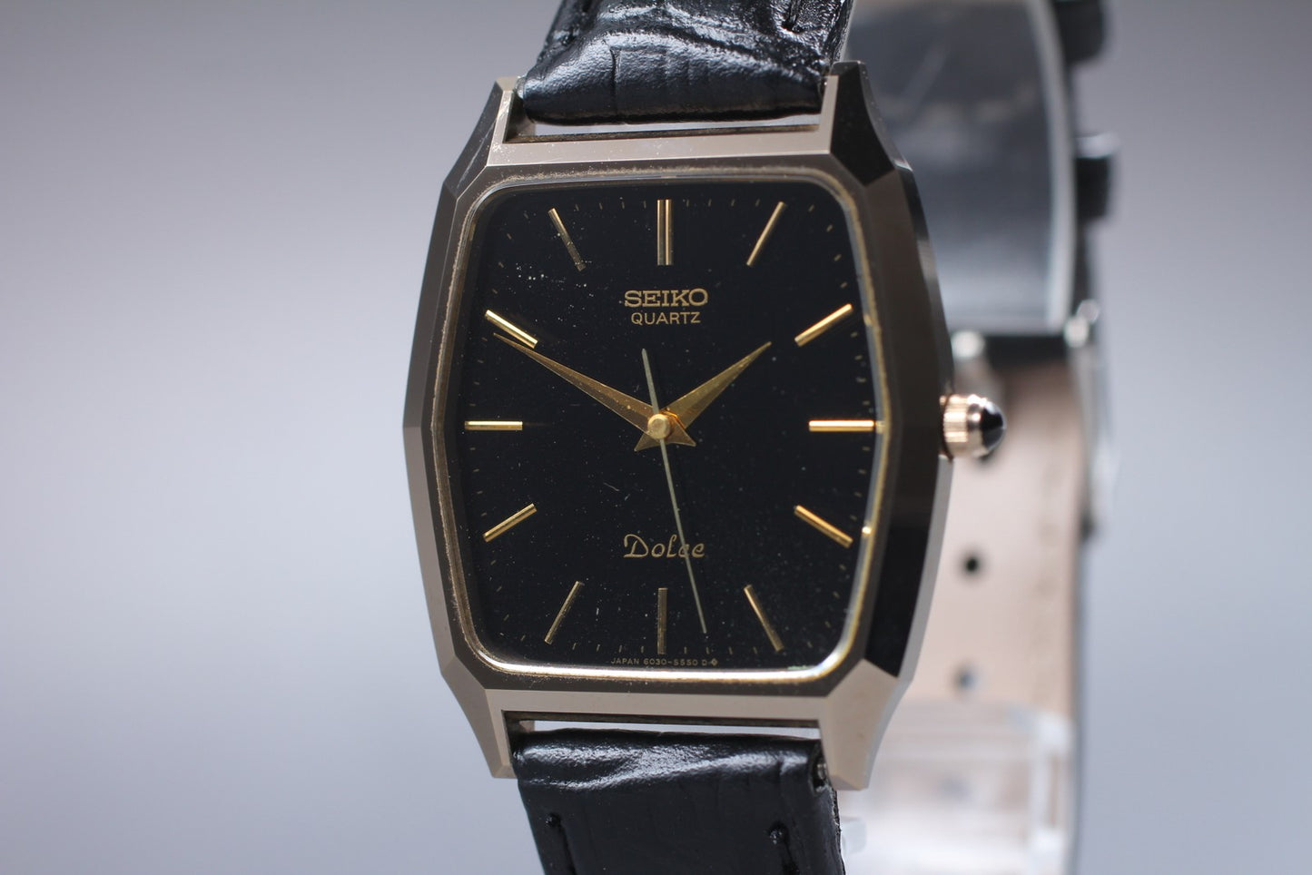 Vtg.1982[N MINT] SEIKO Dolce 6030-5480 29mm Black Gold Quartz Men's Watch JAPAN