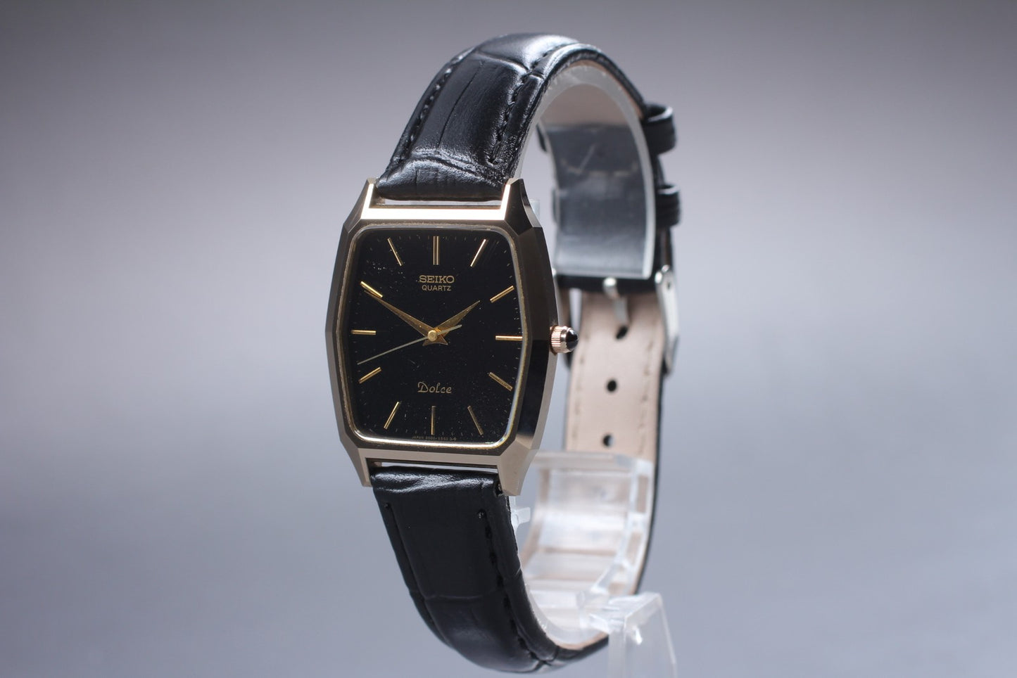 Vtg.1982[N MINT] SEIKO Dolce 6030-5480 29mm Black Gold Quartz Men's Watch JAPAN