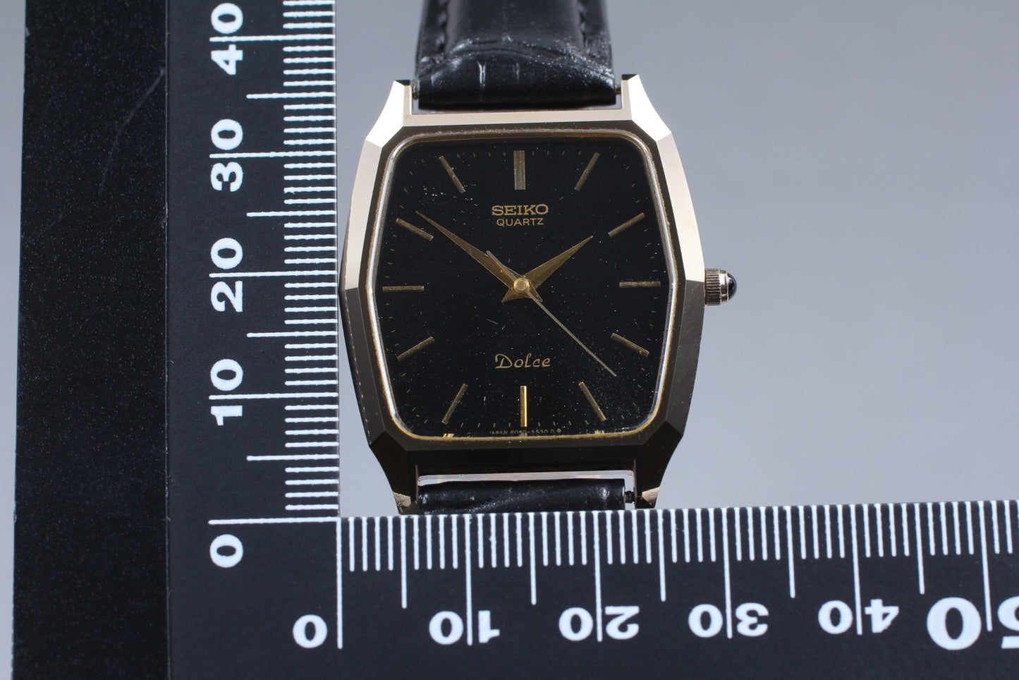 Vtg.1982[N MINT] SEIKO Dolce 6030-5480 29mm Black Gold Quartz Men's Watch JAPAN
