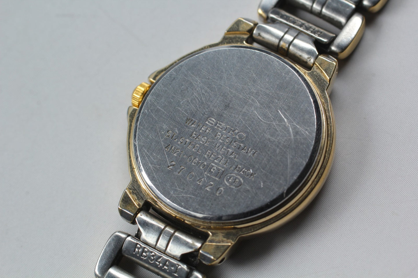 Vtg.1994 [N MINT] Seiko Lucent 4N21-0610 22mm Two tone Quartz Ladies Watch JAPAN