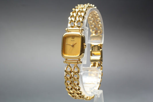 Vtg.1985[Near MINT] SEIKO 2C21-5360 Tank Gold Bracelet Quartz Ladies Watch JAPAN