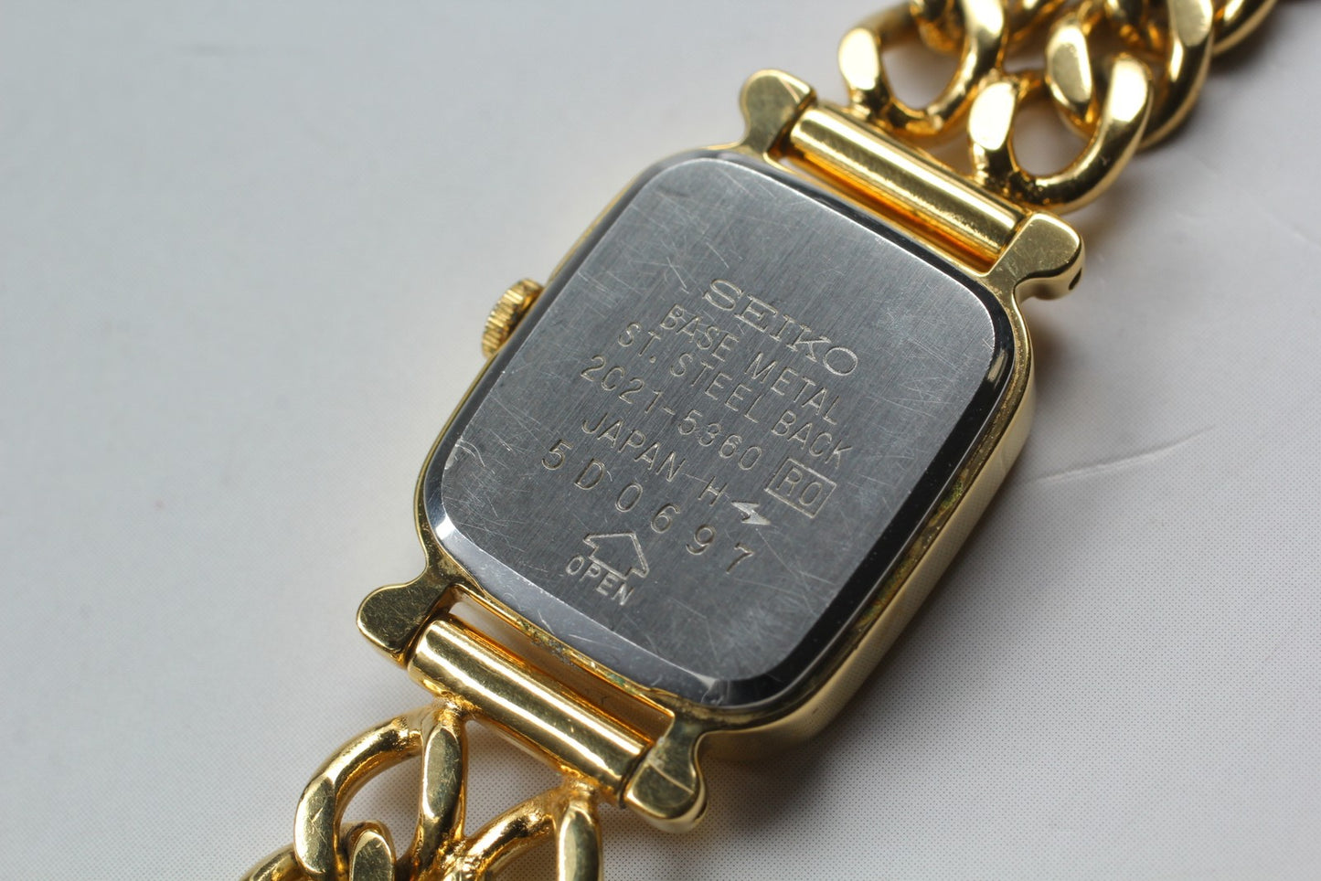 Vtg.1985[Near MINT] SEIKO 2C21-5360 Tank Gold Bracelet Quartz Ladies Watch JAPAN