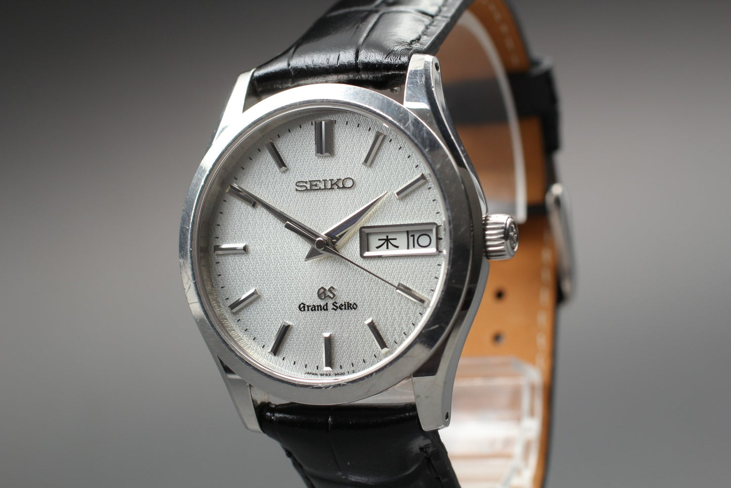 Vtg.1989 [N MINT] Grand Seiko 9F83-9A00 Silver Day/Date Quartz Men's Watch JAPAN