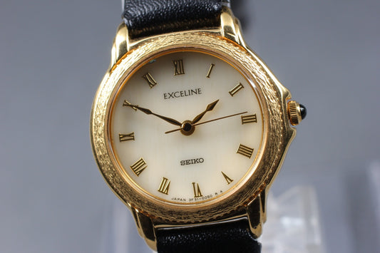 Vtg.1982 [N MINT] SEIKO Exceline 3F31-0020 Gold Roman Quartz Ladies Watch JAPAN