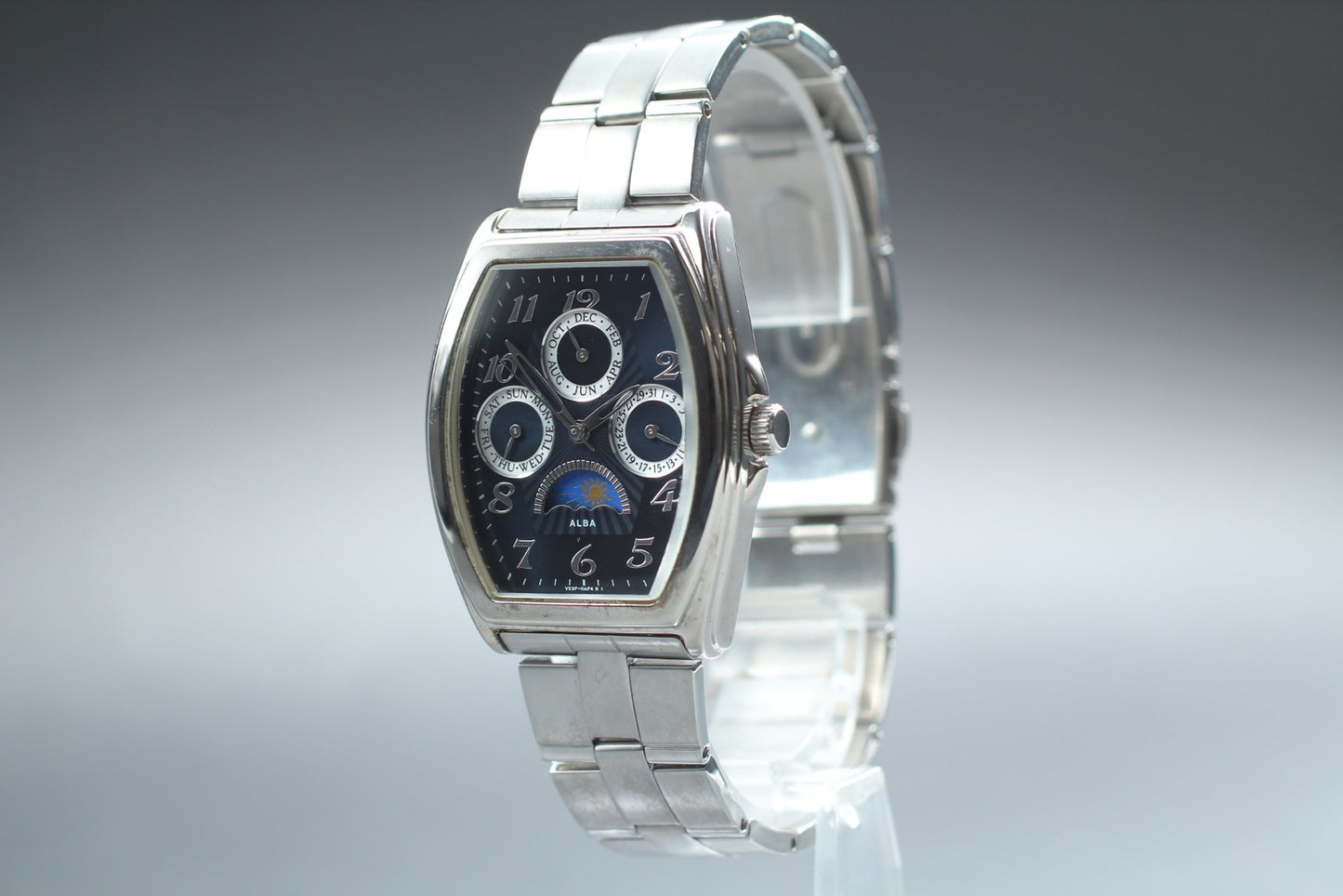 Vtg.1985[Near MINT] SEIKO Alba VX3F-0AD0 Sun&Moon Tank Quartz Men's Watch JAPAN