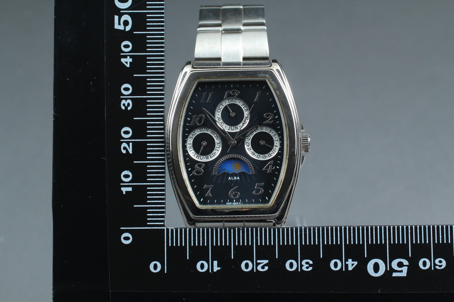 Vtg.1985[Near MINT] SEIKO Alba VX3F-0AD0 Sun&Moon Tank Quartz Men's Watch JAPAN