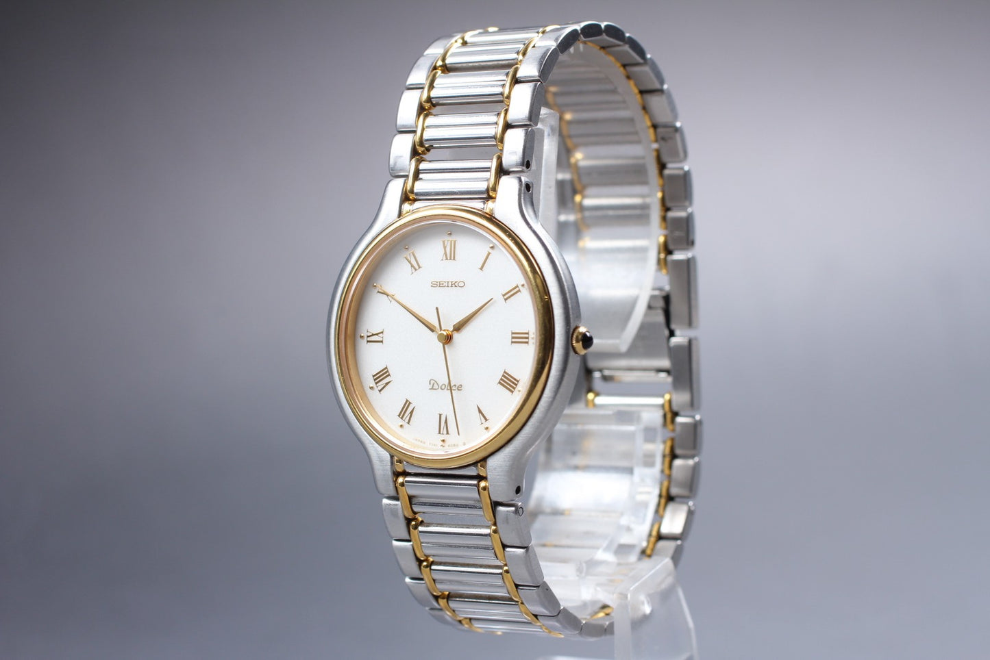 Vintage 1987 [N MINT]  Seiko Dolce 7741-6050 Gold Roman Quartz Mens Watch JAPAN