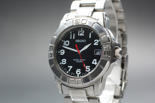 Vtg.1993 [N MINT] SEIKO 7N42-0BG0 38.5mm Day Black Quartz Men's Watch From JAPAN
