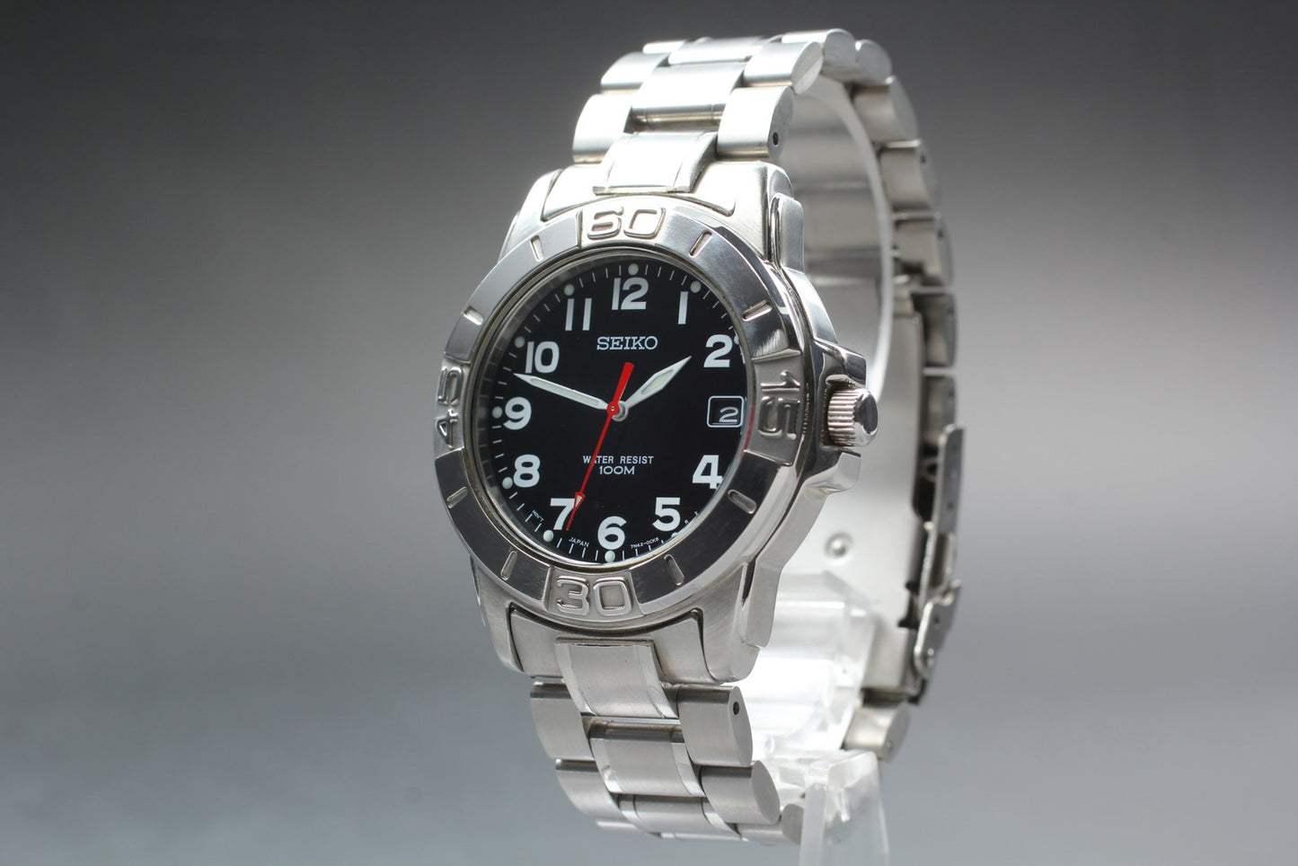 Vtg.1993 [N MINT] SEIKO 7N42-0BG0 38.5mm Day Black Quartz Men's Watch From JAPAN