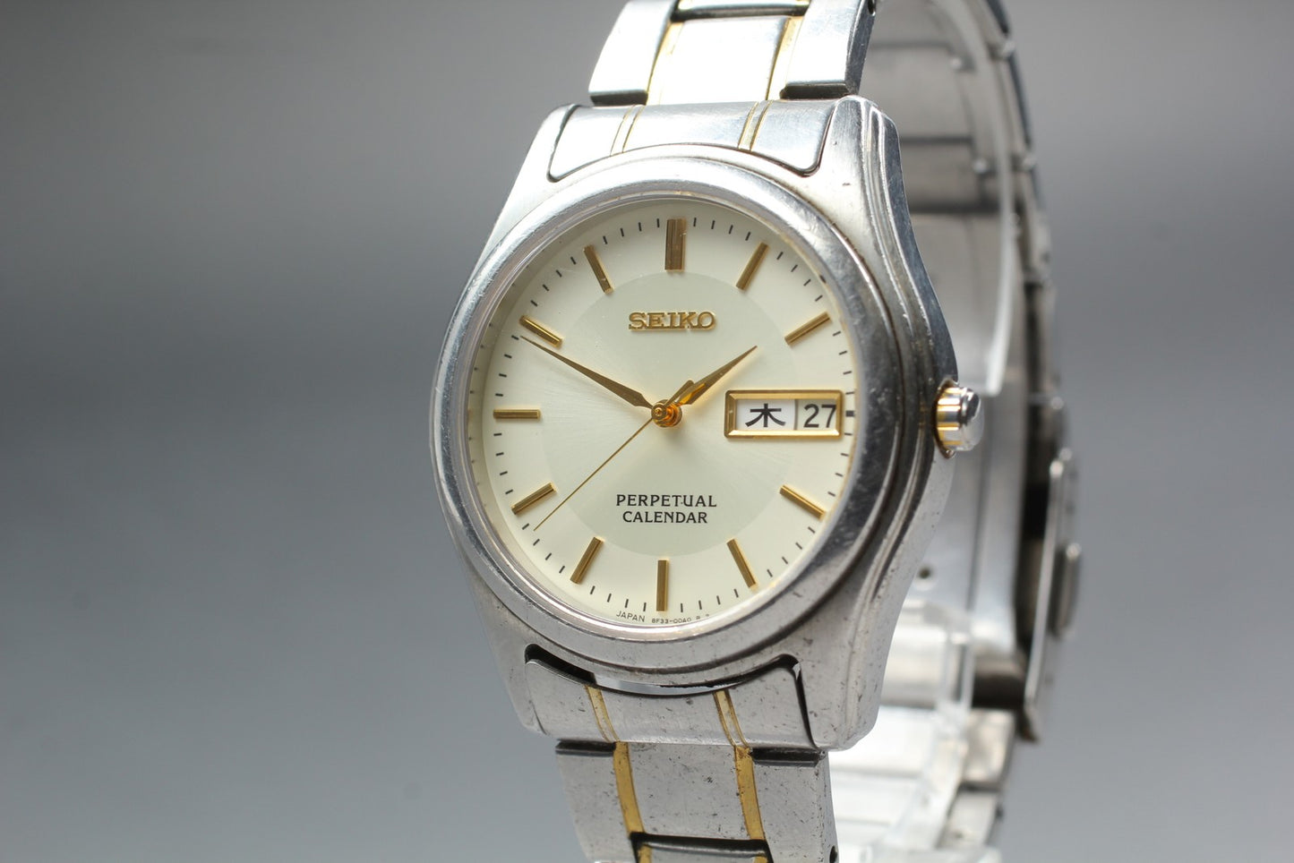 Vtg.1986 [N MINT] SEIKO 8F33-00A0 Day/Date Perpetual Calendar Men's Watch JAPAN