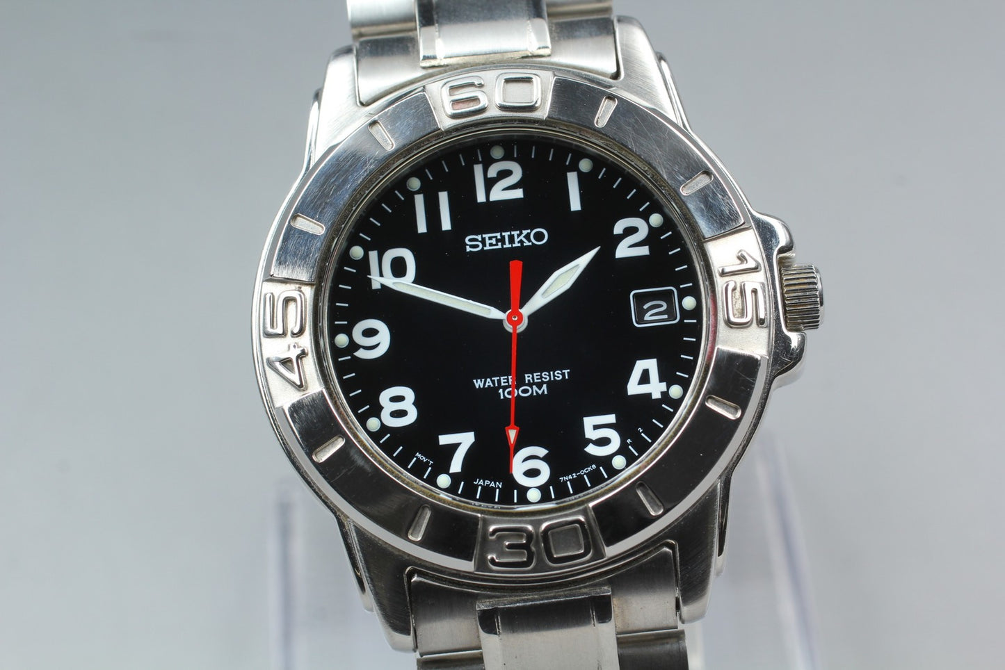 Vtg.1993 [N MINT] SEIKO 7N42-0BG0 38.5mm Day Black Quartz Men's Watch From JAPAN