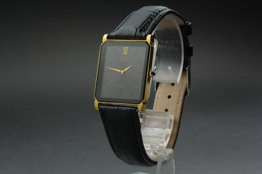 Vtg.1985 [N MINT] SEIKO Dolce 7730-5040 Tank Roman Black Qz Ladies Watch Japan