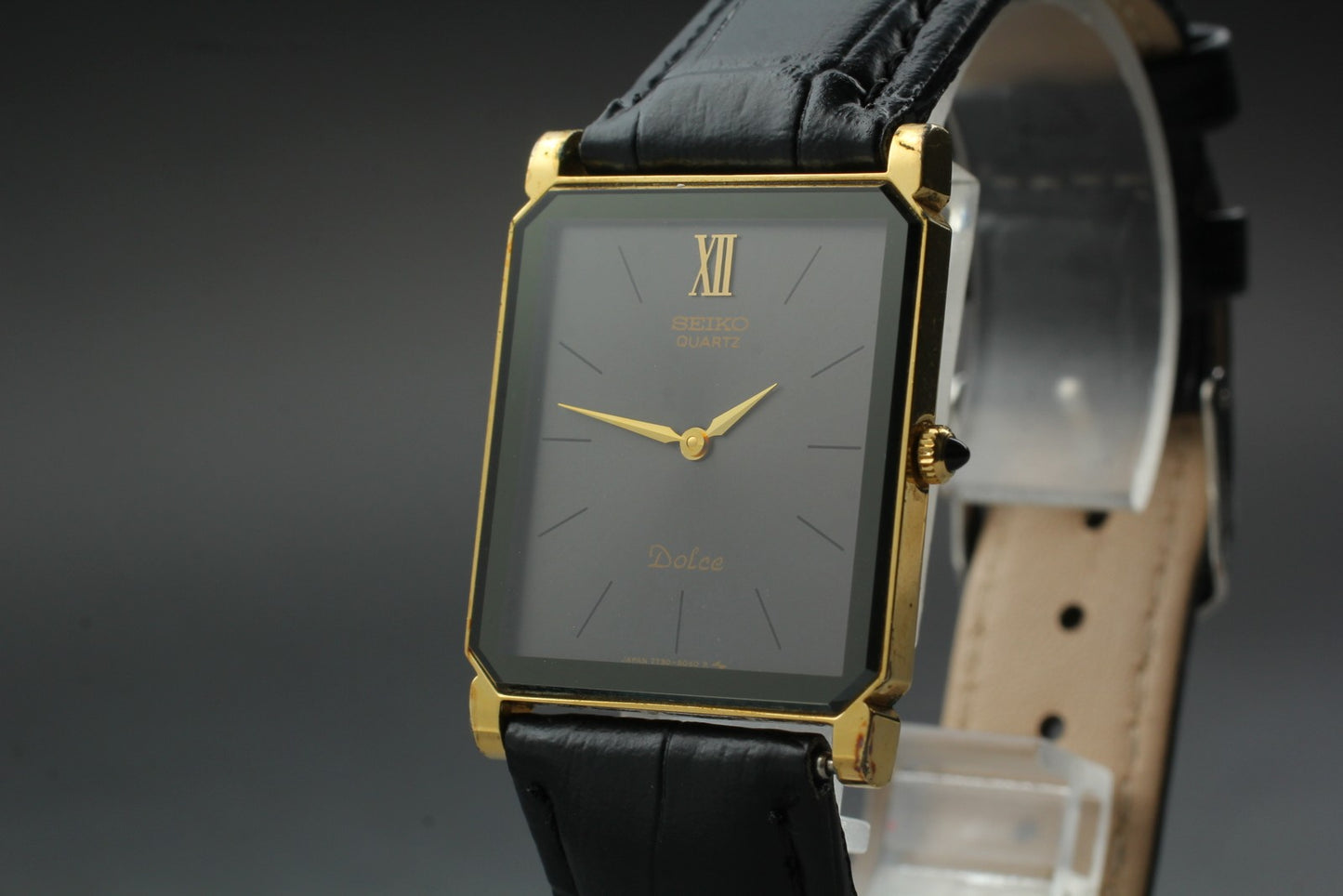 Vtg.1985 [N MINT] SEIKO Dolce 7730-5040 Tank Roman Black Qz Ladies Watch Japan