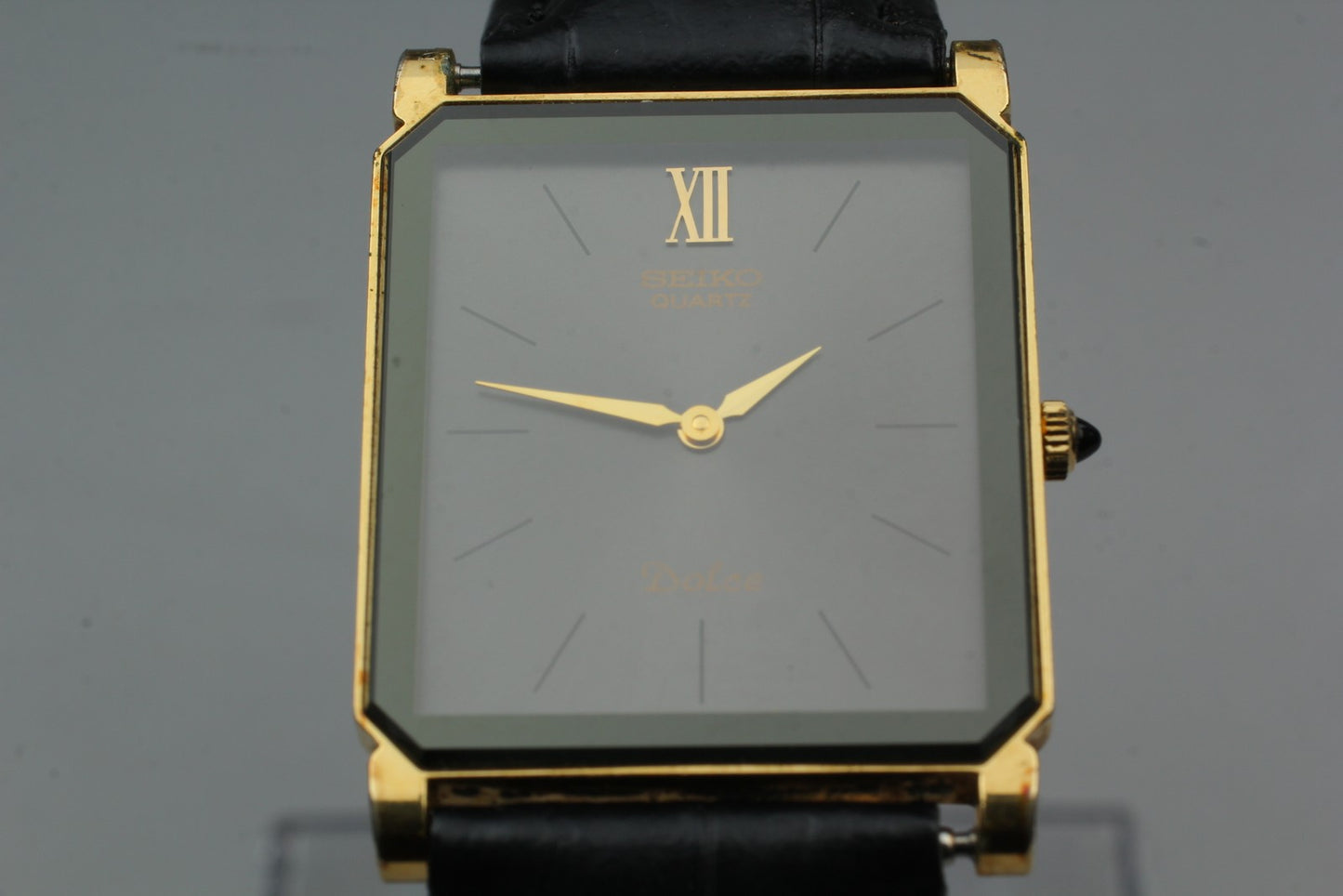 Vtg.1985 [N MINT] SEIKO Dolce 7730-5040 Tank Roman Black Qz Ladies Watch Japan
