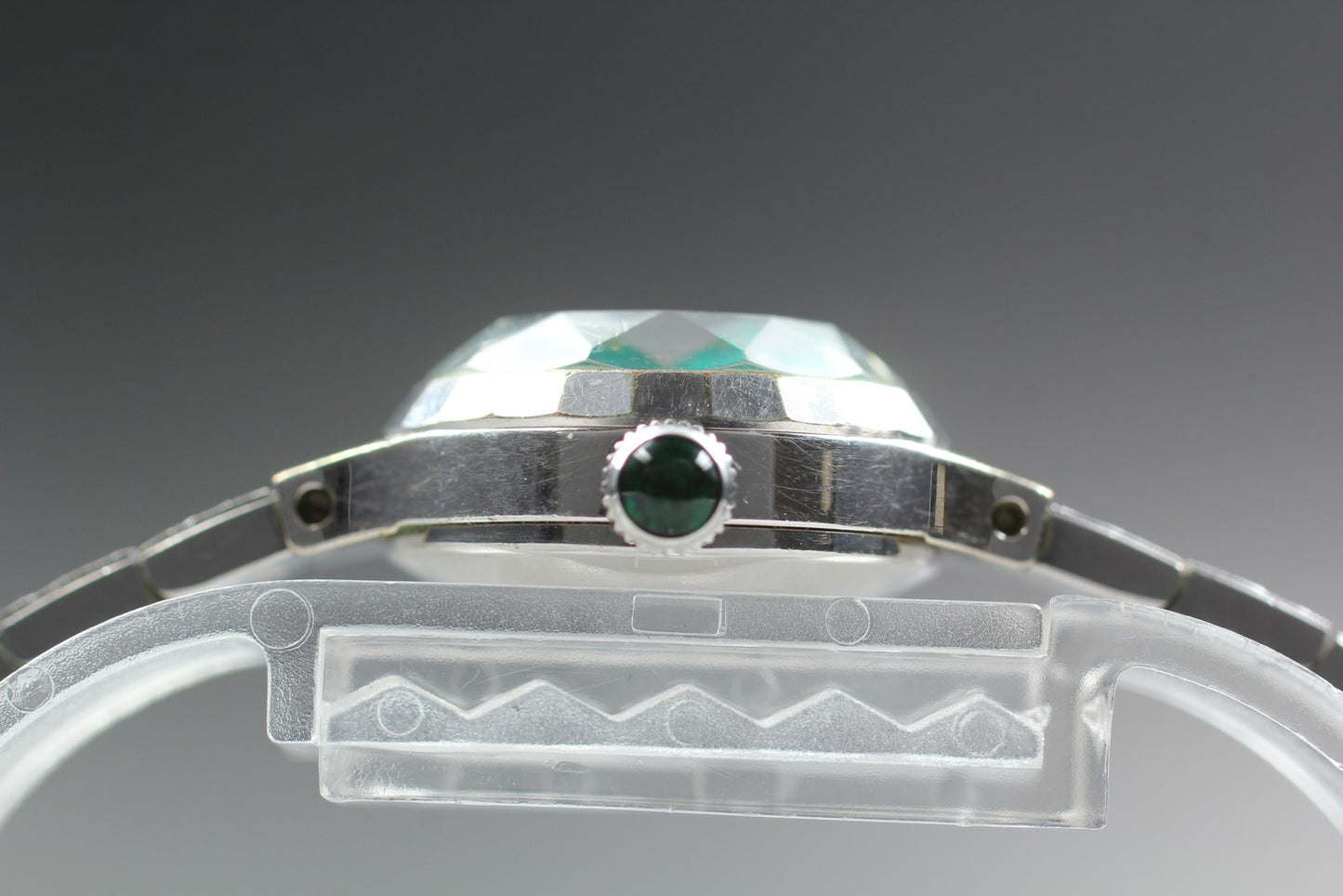 Vtg.1974 [N MINT]SEIKO 1140-0240 Cut-Glass 20mm Green Manual Ladies Watch JAPAN