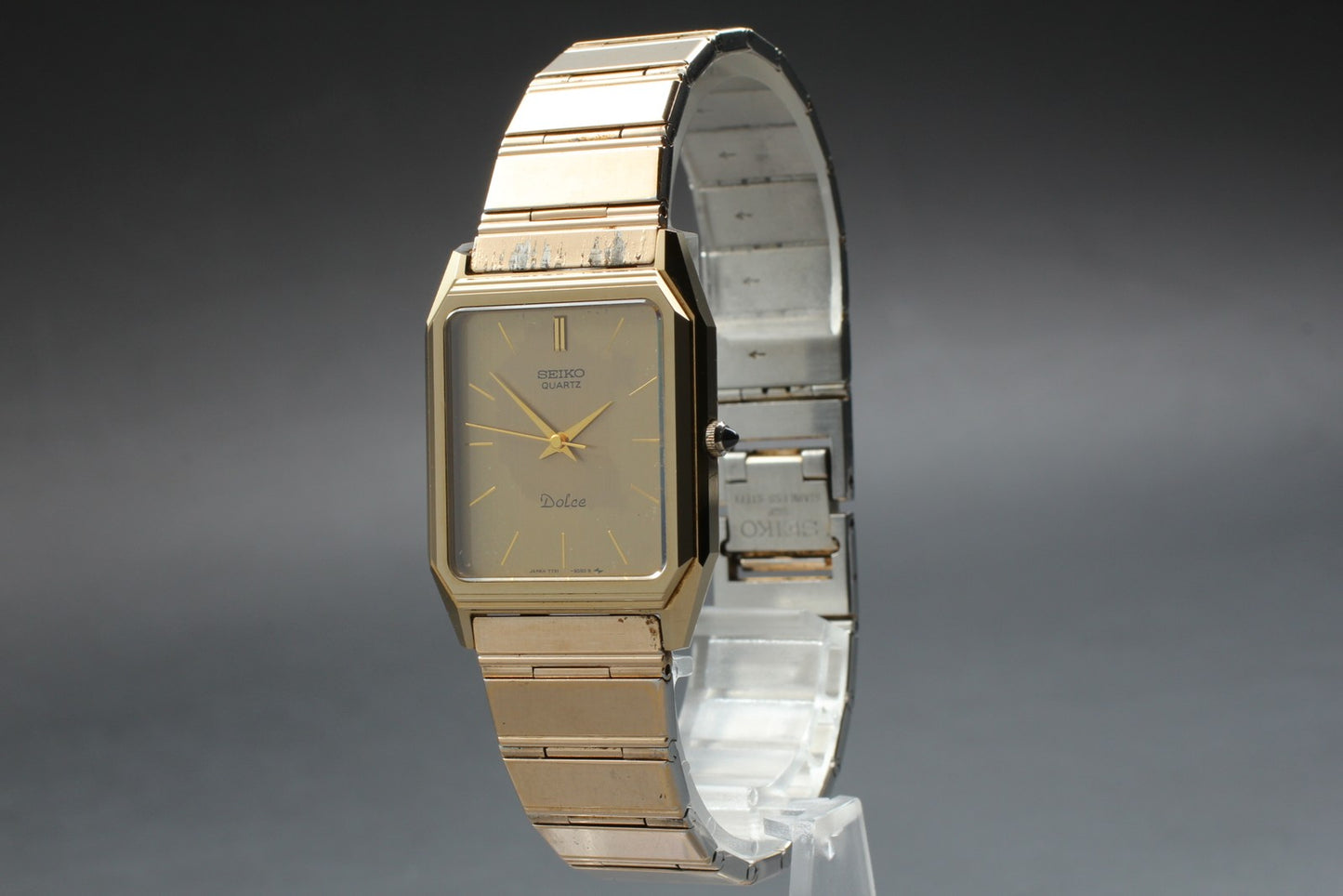 Vin.1992 [Exc+4] SEIKO Dolce 7731-5051 Tank 27mm Gold Quartz Men's Watch JAPAN