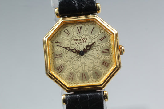 Vtg.1990 [N MINT] SEIKO 2320-6160 Octagon Roman Gold Quartz Men's Watch JAPAN