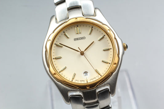 Vtg.1996 [N MINT] SEIKO V732-0170 Day/Date Round 37mm Quartz Men's Watch JAPAN