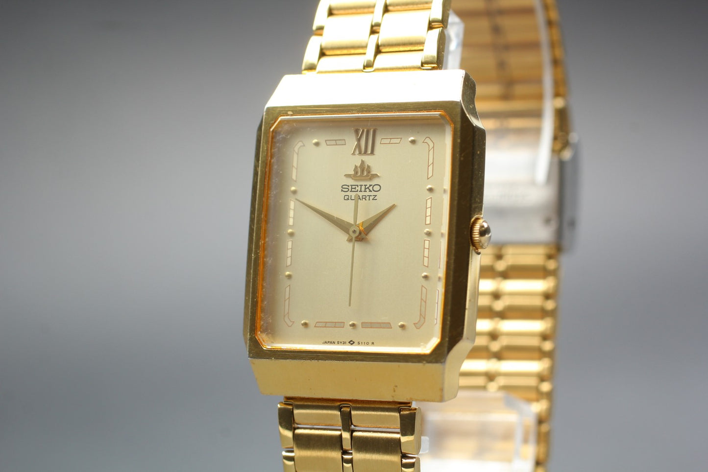 Vtg.1986 [N MINT] SEIKO Galaxy 5Y31-5000 Tank 25mm Gold Quartz Men's Watch JAPAN