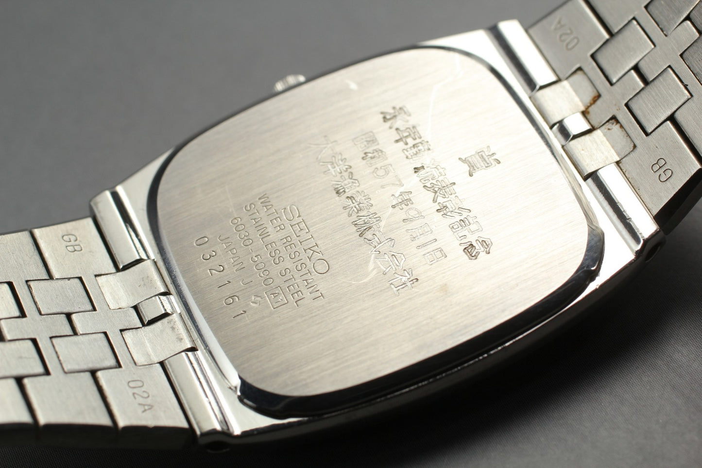 Vtg.1980[N MINT] SEIKO 6030-5090 Roman Tank 30mm Silver Quartz Men's Watch JAPAN