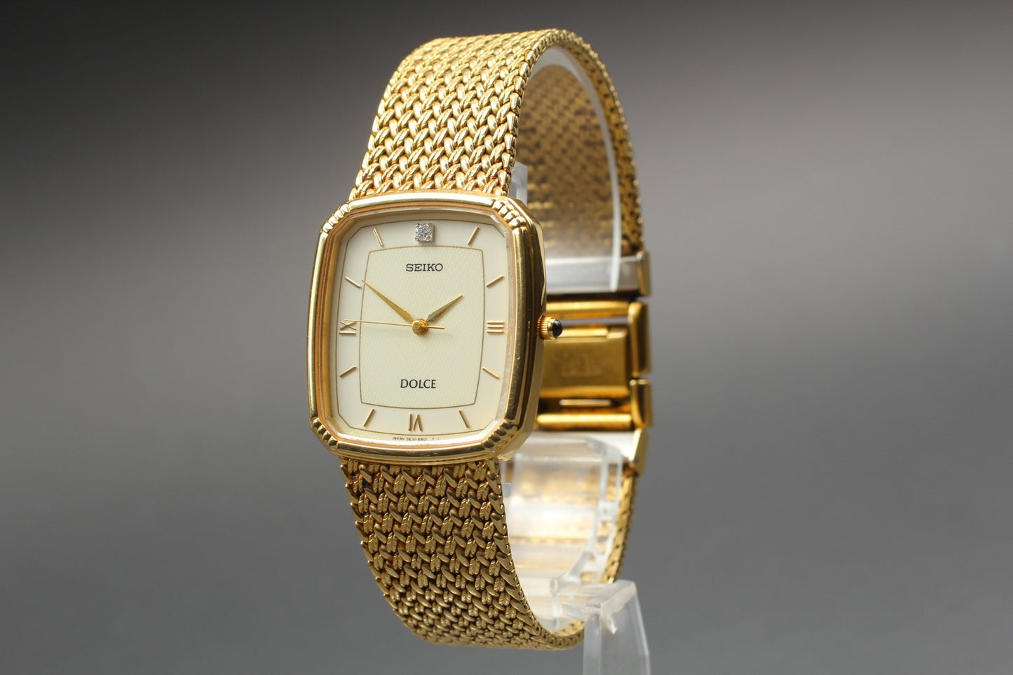 Vin.1994 [N MINT] SEIKO  DOLCE 5E31-5A90 Tank Gold Quartz Men's Watch From JAPAN