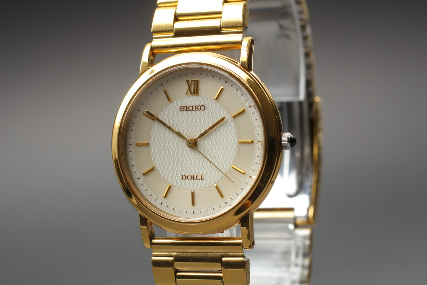 Vtg.2003 [N MINT] SEIKO DOLCE 5E31-0AA0 Roman 31mm Gold Quartz Men's Watch JAPAN