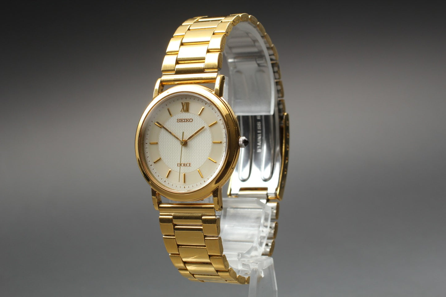 Vtg.2003 [N MINT] SEIKO DOLCE 5E31-0AA0 Roman 31mm Gold Quartz Men's Watch JAPAN