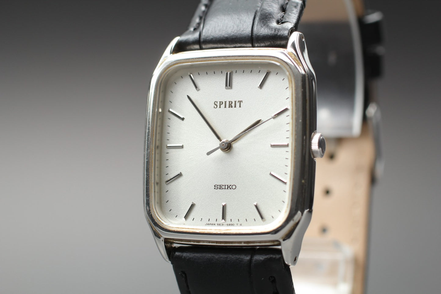 Vin. 1990 [N MINT] SEIKO Spirit 5E31-5B50 Tank Silver Quartz Mens Watch JAPAN
