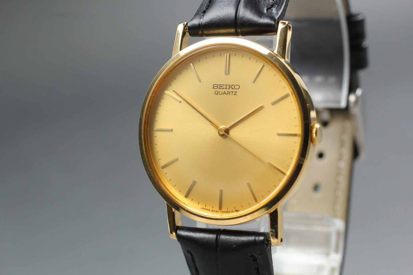 Vtg.1987 [N MINT] SEIKO 2C21-0120 31.5mm Round Gold Quartz Ladies Watch JAPAN
