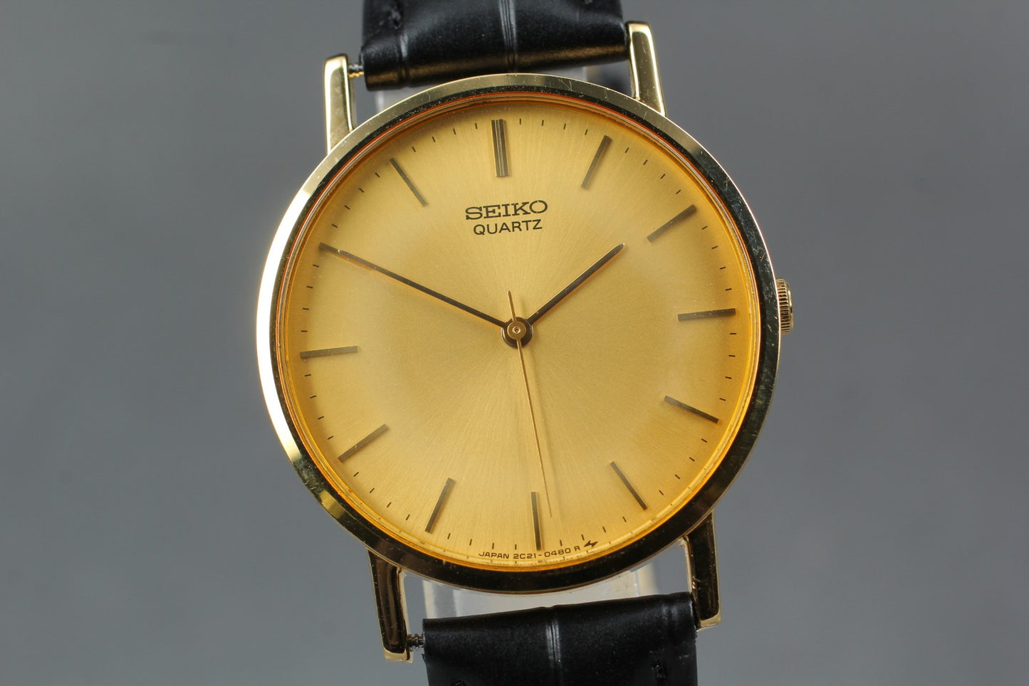 Vtg.1987 [N MINT] SEIKO 2C21-0120 31.5mm Round Gold Quartz Ladies Watch JAPAN
