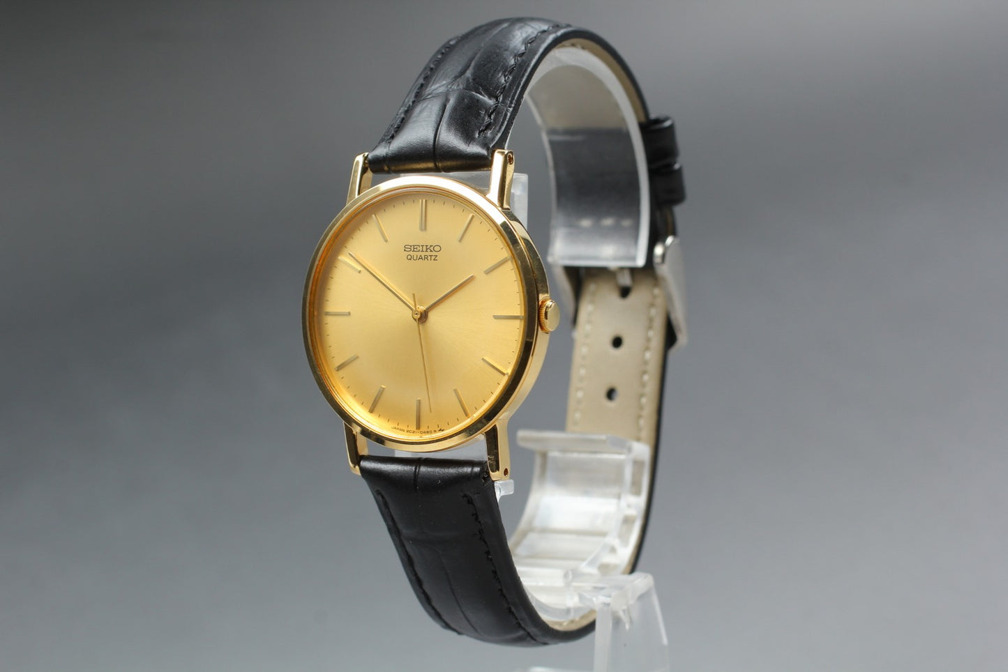 Vtg.1987 [N MINT] SEIKO 2C21-0120 31.5mm Round Gold Quartz Ladies Watch JAPAN