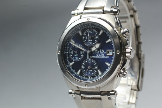 Vtg.1993 [N MINT] SEIKO Alba 7T62-0AW0 38mm Chronograph Quartz Men's Watch JAPAN