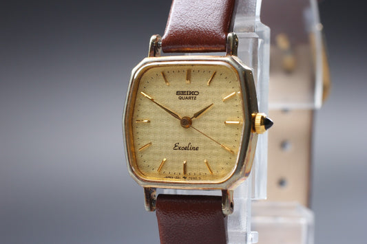 Vtg.1982 [N MINT] SEIKO Exceline 1221-5010 Gold 20mm Quartz Ladies Watch JAPAN