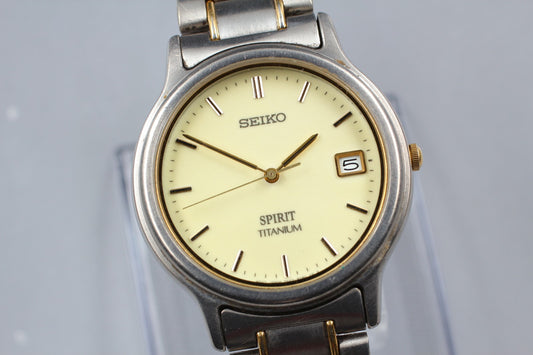 Vtg.1984 [N MINT] SEIKO SPIRIT 7N42-8060 TITANIUM 36mm Quartz Men's Watch JAPAN